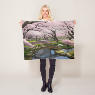 Manta Polar Paisaje del Jardín de Cerezos Sakura en Japón