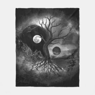 Manta Polar Paisaje en blanco y negro del árbol Yin Yang