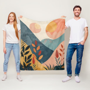 Manta Polar Paisaje montañoso boho de soles gemelos azul verdo