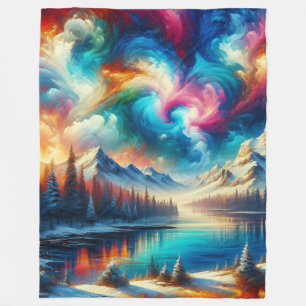 Manta Polar "Paisaje nevado de tinte de tinta - Vibrante arte