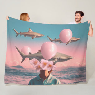 Manta Polar Paisaje onírico surrealista con tiburones y globos