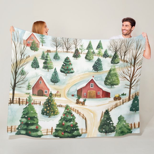 Manta Polar Paisaje rústico de invierno acuarela con árboles f (In situ)