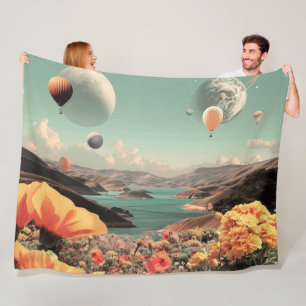 Manta Polar Paisaje surrealista con globos aerostáticos y luna
