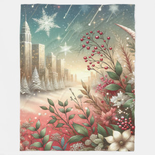 Manta Polar "Paisaje urbano de Navidades nevados, árboles cubi