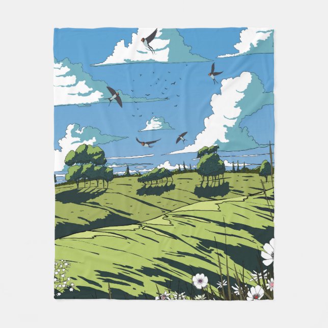 Manta Polar Paisaje vintage japonés de noche (Anverso)