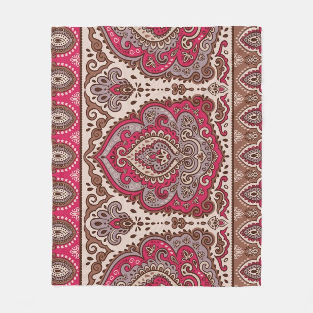Manta Polar Paisley floral india, patrón de mandala étnica. (Anverso)