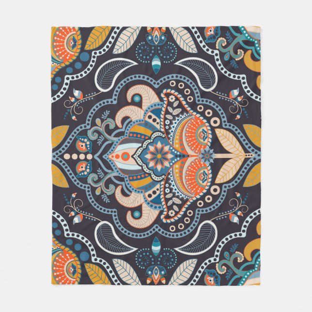 Manta Polar Paisley Floral: Patrón indio oscuro (Anverso)