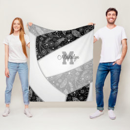 Manta Polar paisley floral plumas de voleibol negro gris