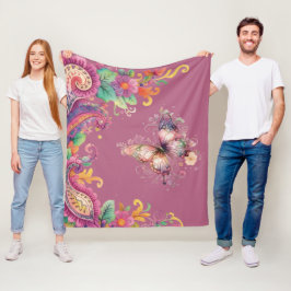 Manta Polar Paisley floral y mariposa