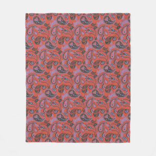 Manta Polar Paisley Linocut Vivid Naranja Purple