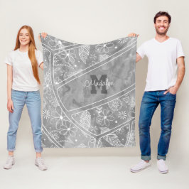 Manta Polar paislies plumas flor patrón voleibol gris