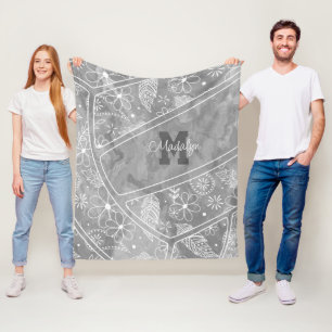 Manta Polar paislies plumas flor patrón voleibol gris