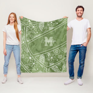 Manta Polar paislies plumas flores vaga voleibol verde