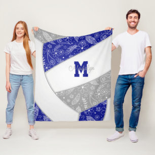 Manta Polar paislies plumas flores voleibol gris azul