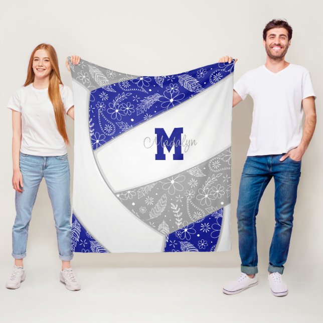 Manta Polar paislies plumas flores voleibol gris azul (In situ)