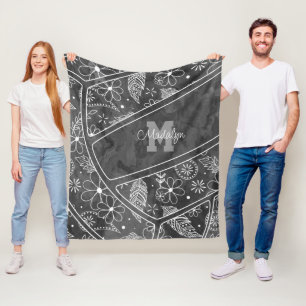 Manta Polar paislies plumas flores voleibol gris oscuro