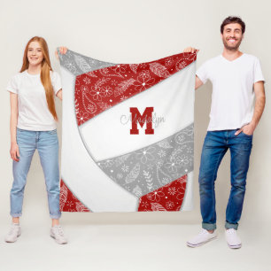 Manta Polar paislies plumas flores voleibol gris rojo