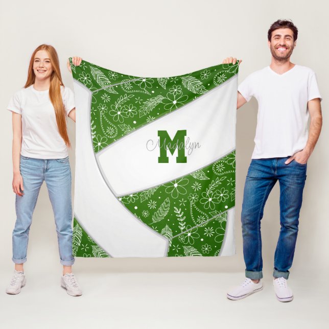 Manta Polar paislies plumas patrón flores voleibol verde (In situ)