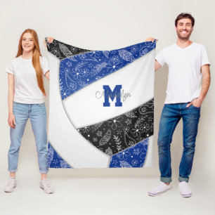 Manta Polar paislies plumas patrón voleibol negro azul