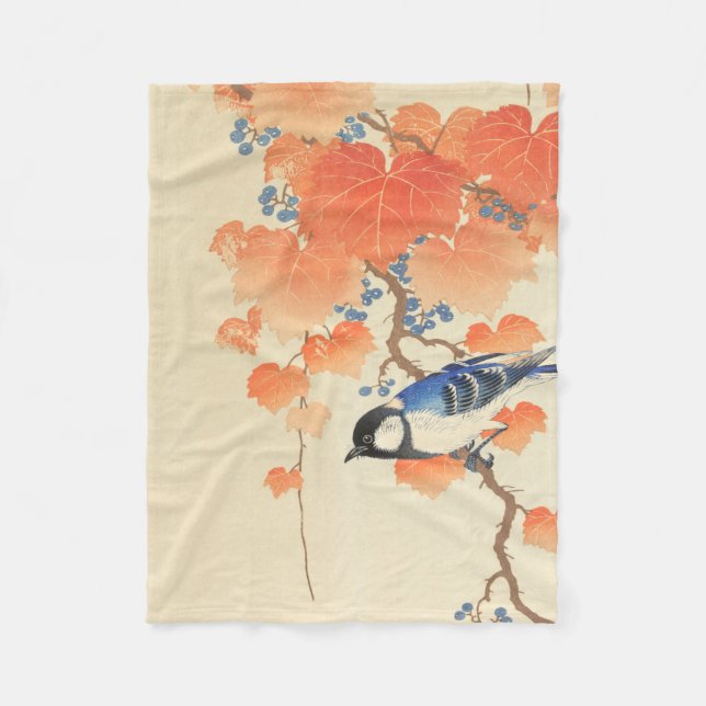 Manta Polar Pájaro azul en un árbol de Paulownia (Anverso)