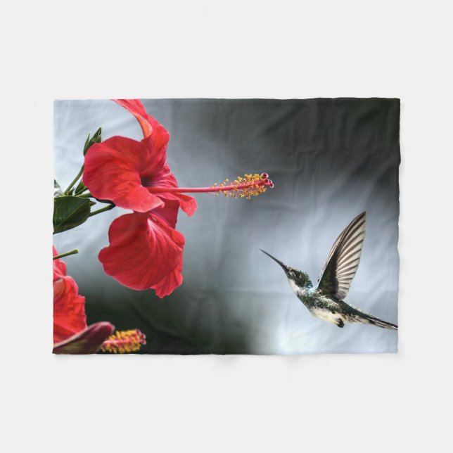 Manta Polar Pájaro barnizante y flor roja (Frente (Horizontal))