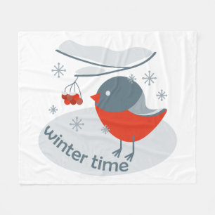 Manta Polar Pájaro bullfinch de invierno y bayas rojas