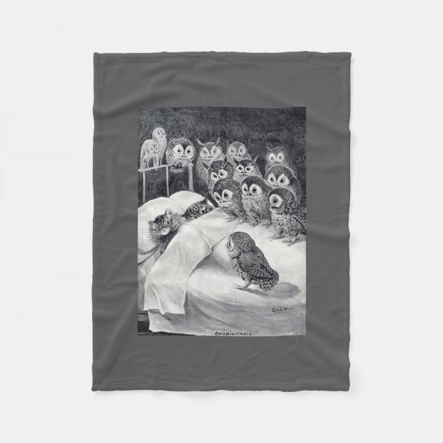 Manta Polar Pájaro de búho gato, Louis Wain (Anverso)