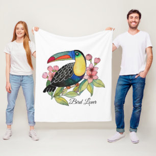 Manta Polar Pájaro de Toucan de la acuarela con las flores