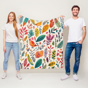Manta Polar Pájaros acuarela boho – Artística inspiración natu