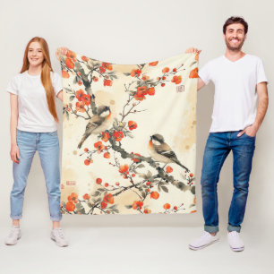 Manta Polar Pájaros cantores orientales y Flor - Tradicional a