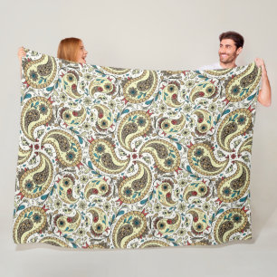 Manta Polar Pájaros de paisley amarillos/marrones y blancos