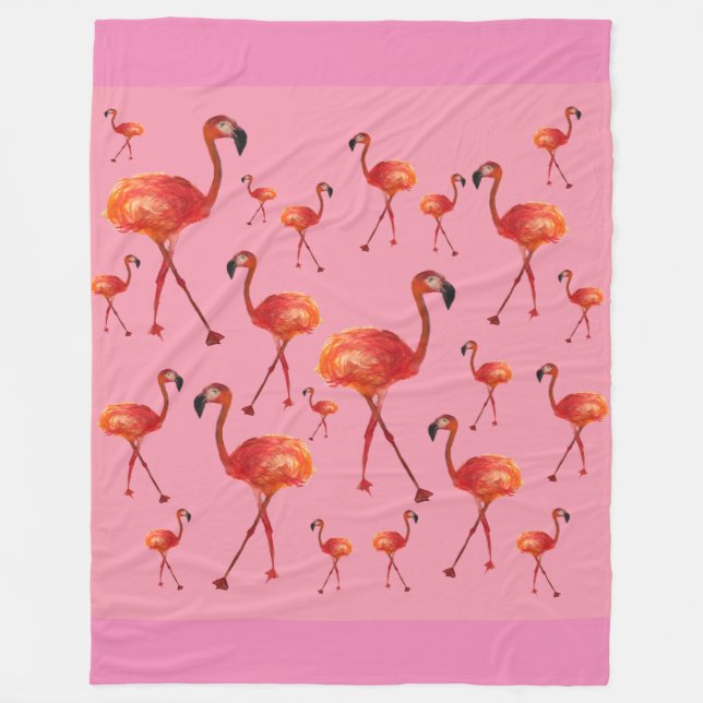 Manta Polar Pájaros rosados Flamingo Fleece Blanket (Anverso)