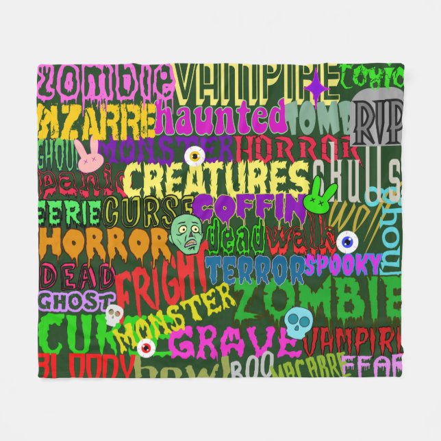 Manta Polar Palabras estilo película de terror Collage Green (Frente (Horizontal))