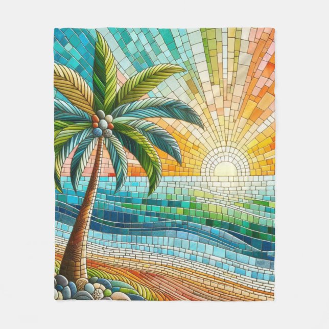 Manta Polar Palm Tree Mosaic Tropical Beach Sunset (Anverso)