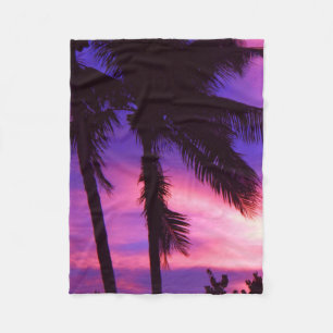 Manta Polar Palm Tree N Purple Sunset Fleece Blanc