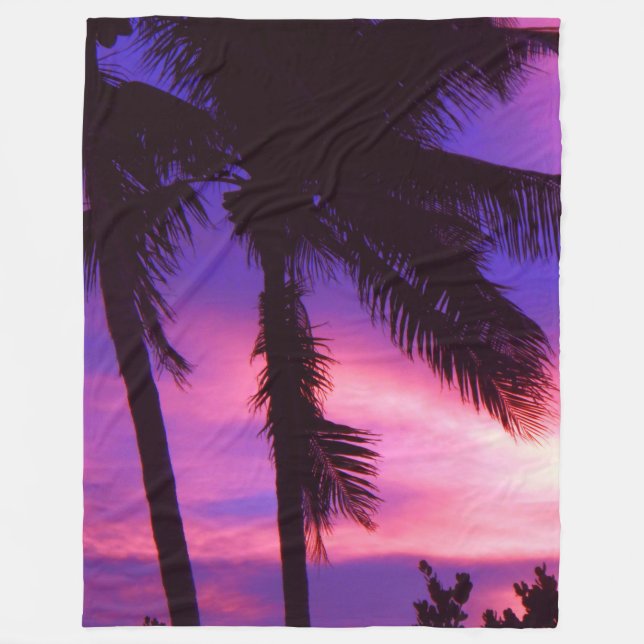 Manta Polar Palm Tree N Purple Sunset Fleece Blanc (Anverso)