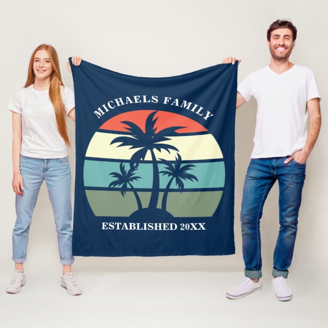 Manta Polar Palm Tree Tropical Sunset Personalizado Blue Beach (In situ)