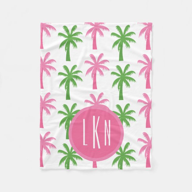 Manta Polar Palm Trees Preppy Monogramed Fleece Blanket (Anverso)