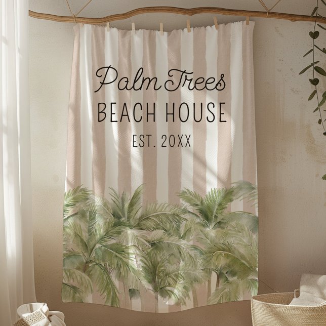 Manta Polar Palm Trees Tropicales Beige Stripes Beach House (In situ)