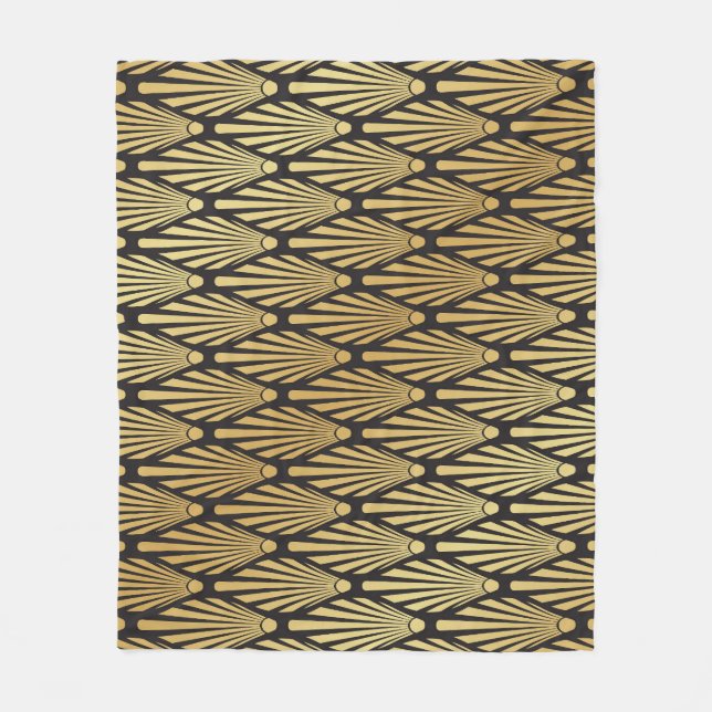 Manta Polar Palmas Art Deco: Oro Negro. (Anverso)