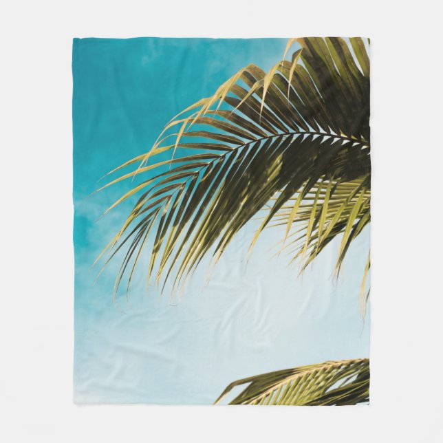 Manta Polar Palmera verde bajo cielo azul (Anverso)