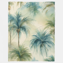 Manta Polar Palmeras de color beige azul azul Verde azulado