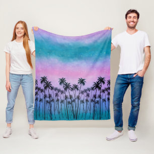 Manta Polar Palmeras de color turquesa morado