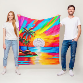 Manta Polar Palmeras y pintura de fondo de sol