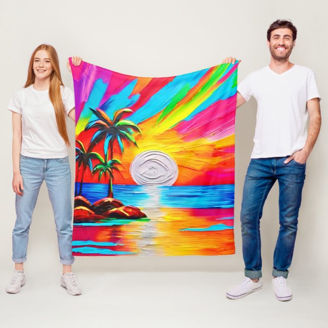 Manta Polar Palmeras y pintura de fondo de sol (In situ)