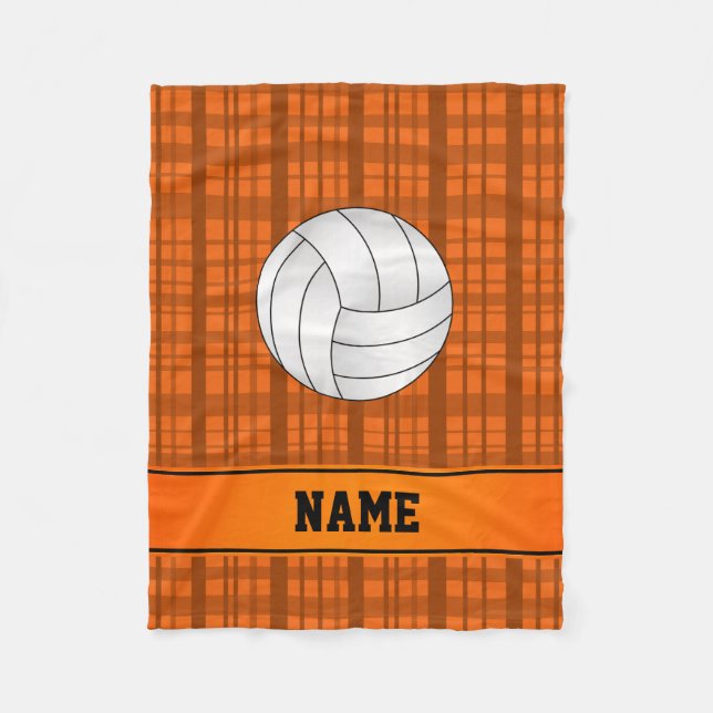 Manta Polar Palo naranja de voleibol con nombre personalizado (Anverso)