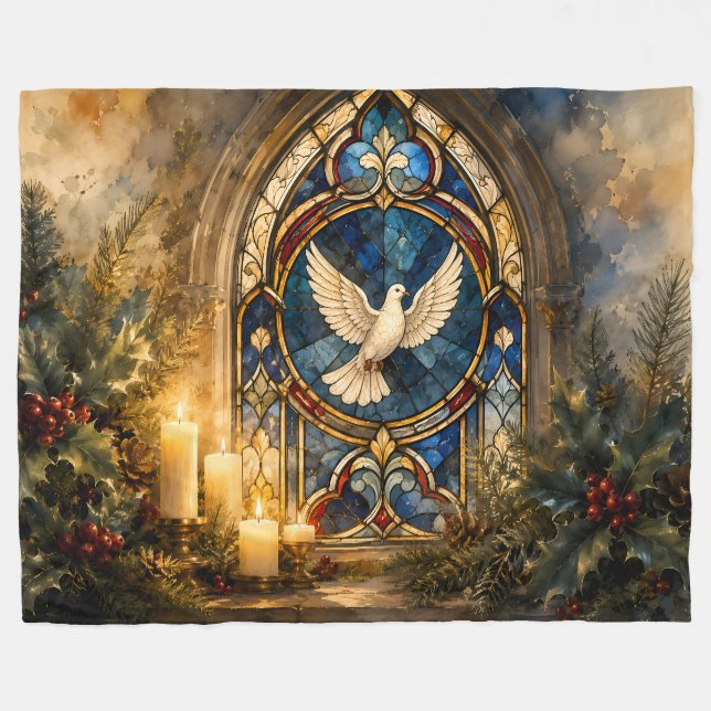 Manta Polar Paloma de Vidrio Emplomado de Navidad en la Ventan (Frente (Horizontal))