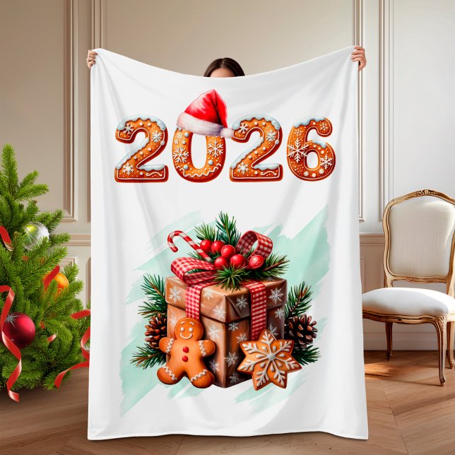Manta Polar Pan de jengibre Navidad 2026  (Gingerbread 2026 Holiday Christmas Fleece Blanket)