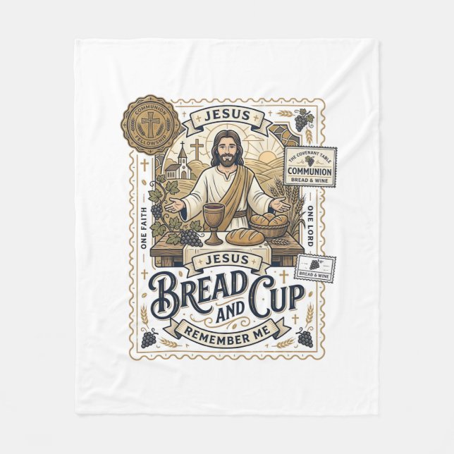 Manta Polar Pan Y Copa Jesús Comunión Fe Cristiana Vint (Anverso)
