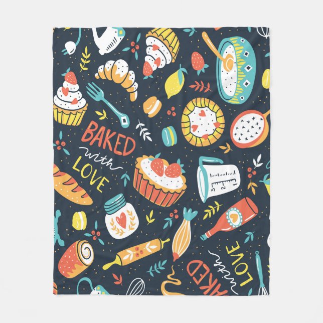 Manta Polar Panadería retro sin fisuras con puntos y flores (Anverso)